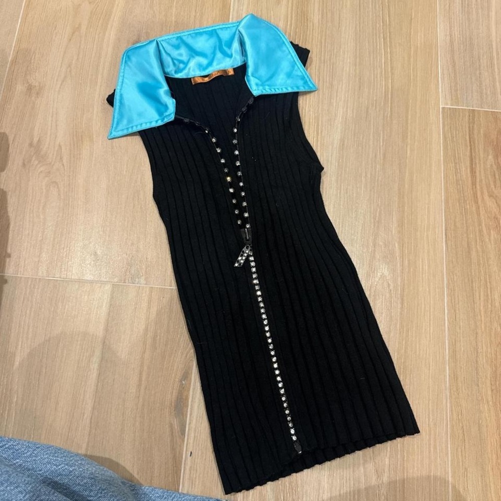 Vintage y2k belldini blue and black zip up crystal tank size small